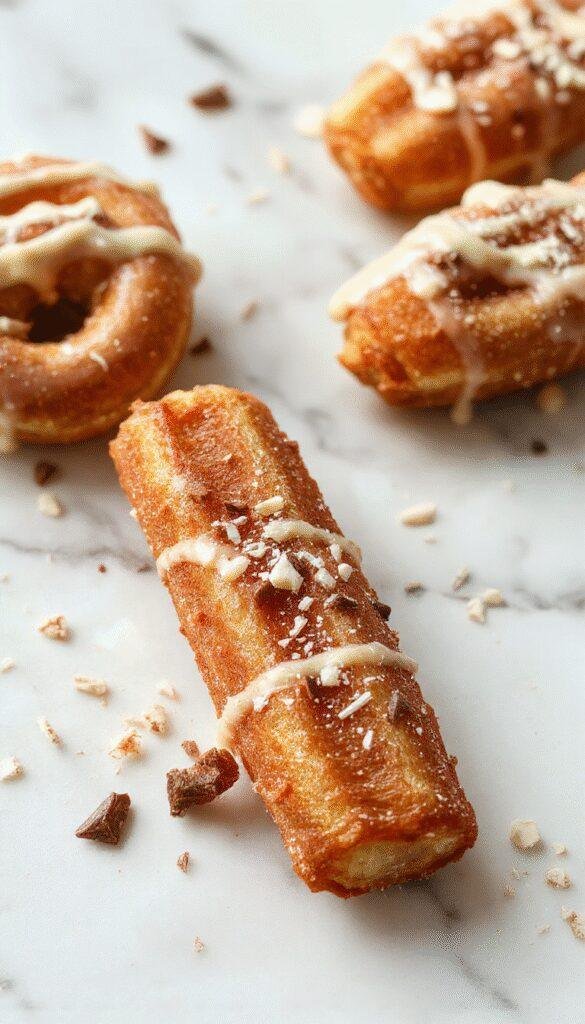 Golden baked churros coated in cinnamon sugar, served on a rustic plate with a side of rich chocolate dipping sauce.