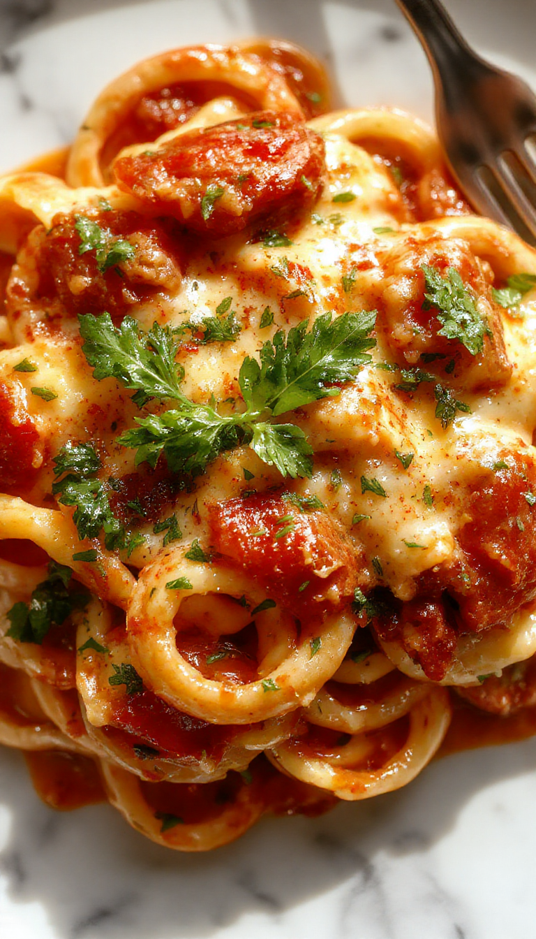 A bowl of creamy tomato pasta topped with fresh basil, showcasing a smooth, luscious sauce and perfectly cooked pasta on a rustic wooden table.