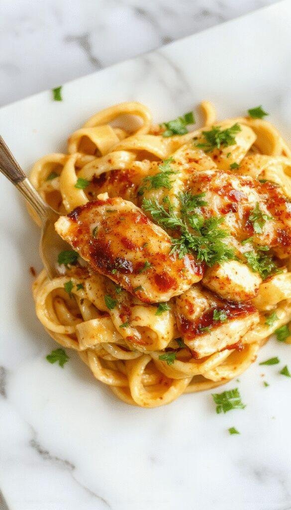 A plate of honey pepper chicken pasta with golden chicken pieces, vibrant bell peppers, and a glossy honey glaze garnished with fresh herbs.