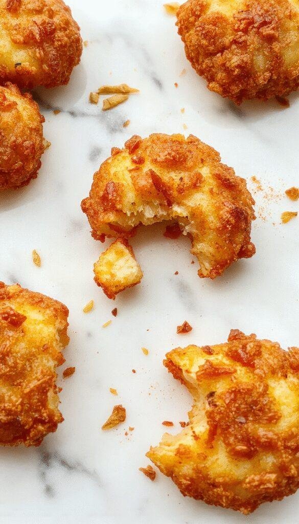 Golden air-fried apple delights arranged on a plate, garnished with cinnamon and powdered sugar, capturing a crispy and juicy appearance.