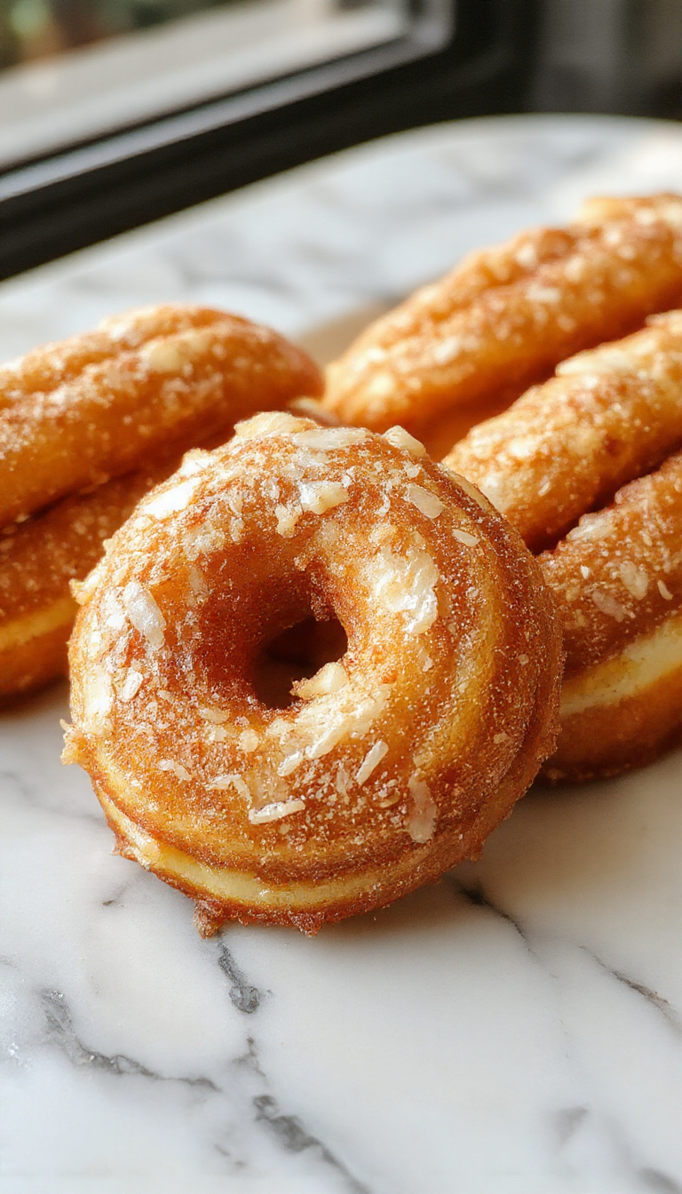 Golden baked churros dusted with cinnamon sugar, served on a rustic plate with a drizzle of chocolate sauce, showcasing their crispy exterior and soft interior.
