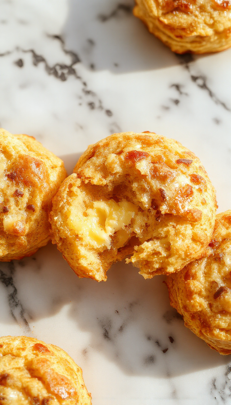 A close-up of Golden Mornings Butter Swim Biscuits showing buttery, flaky layers topped with a golden honey glaze.