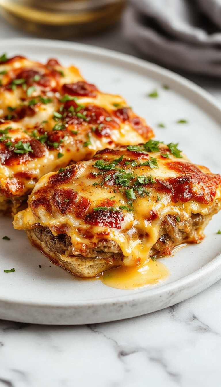 A savory Guilt-Free Cheeseburger Bake in a casserole dish topped with melted cheese and fresh toppings, ready to serve.