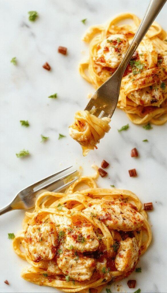 A plate of Honey Pepper Chicken Pasta featuring tender grilled chicken pieces coated in a glossy honey pepper glaze, served over al dente pasta with fresh herbs.