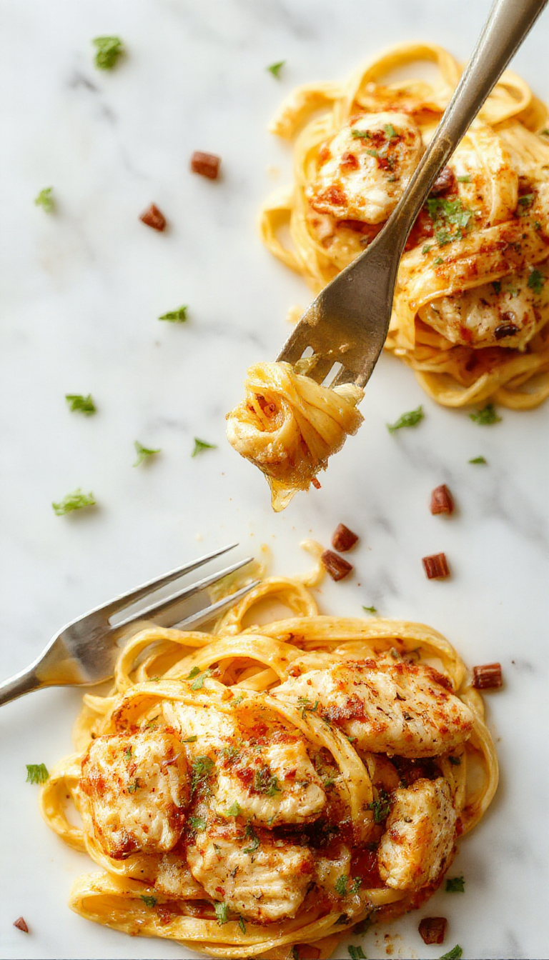 A plate of Honey Pepper Chicken Pasta featuring tender grilled chicken pieces coated in a glossy honey pepper glaze, served over al dente pasta with fresh herbs.