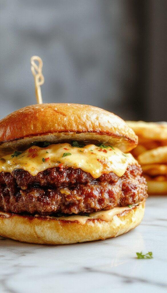 A low-carb cheeseburger delight featuring a juicy burger patty topped with melted cheese, fresh lettuce, tomato, and pickles, served on a lettuce wrap bun.