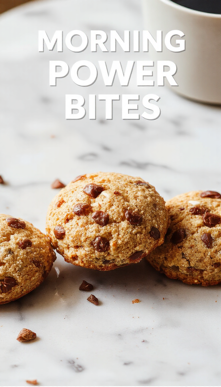 A plate of Morning Power Bites protein biscuits garnished with fresh berries and nuts, showcasing their golden-brown, crunchy exterior.