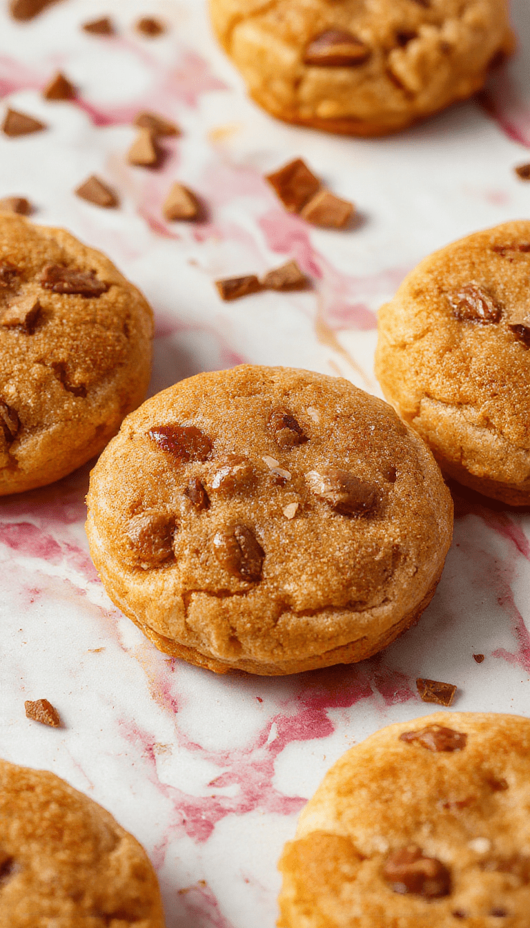 Colorful plate of golden-brown pop tart cookies topped with drizzled white icing and sprinkles, showcasing flaky pastry layers and a shiny caramel glaze, styled on a rustic wooden surface with scattered sugar crystals.