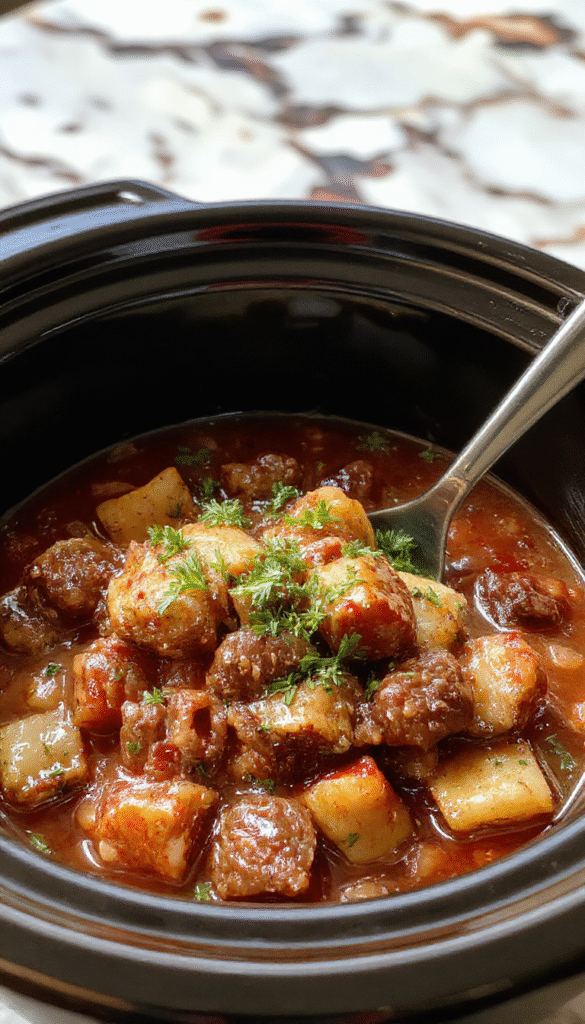 A hearty bowl of American Goulash featuring a thick, savory tomato sauce with crumbled ground beef, topped with shredded cheese and chopped herbs, served alongside warm crusty bread on a rustic wooden table with a cozy kitchen background.