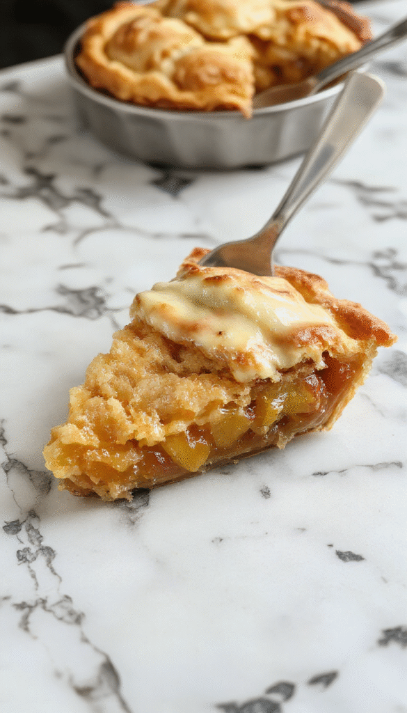 A vibrant, golden-brown apple pie with a lattice crust, sliced open revealing spiced apple filling. Surrounded by fresh apple slices and cinnamon sticks, the pie is styled on a rustic wooden surface with a delicate sprinkle of powdered sugar, evoking warmth and homemade charm.