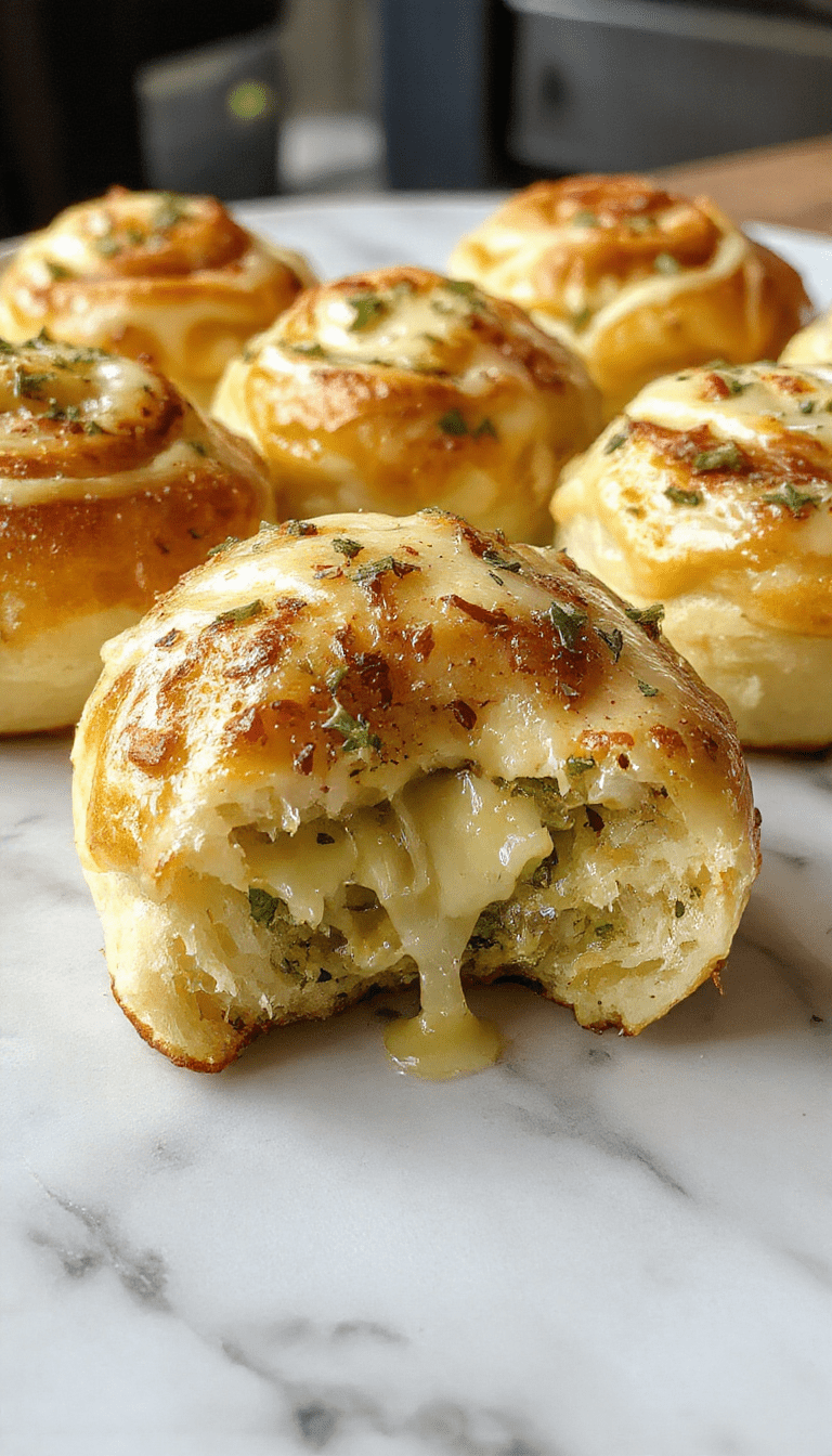 Golden-brown cheesy garlic rolls arranged on a rustic wooden platter, with melted cheese oozing from the soft, fluffy bread, sprinkled with fresh herbs and minced garlic, styled for an inviting presentation