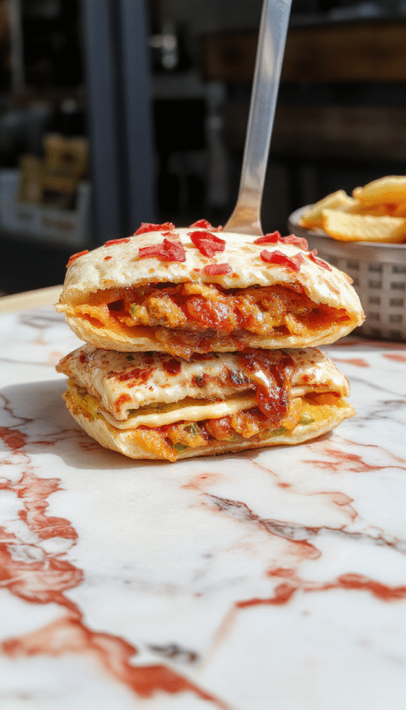 Colorful mini quesadillas filled with melted cheese, crispy golden-brown tortillas, garnished with fresh herbs on a wooden platter