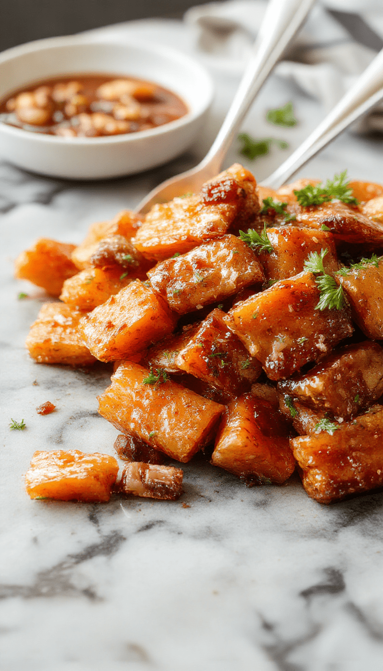 Colorful marshmallow orange glazed carrots arranged neatly in a white ceramic dish, showcasing their glossy caramelized surface, tender texture, and vibrant orange hue, styled with a sprig of fresh parsley on a rustic wooden table.