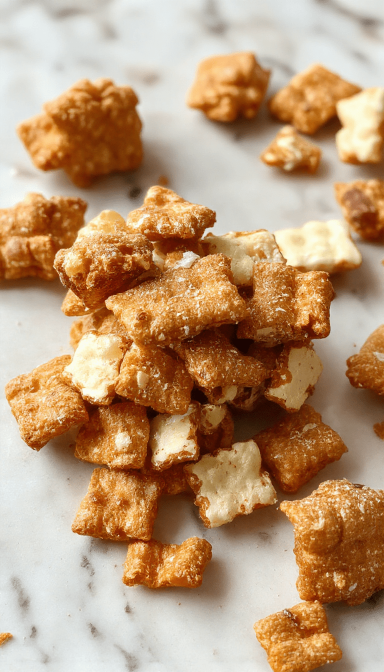 A vibrant bowl of toffee Chex Mix with golden-brown chex cereal, drizzled caramel, sprinkled nuts, and colorful candy pieces on a rustic wooden surface, styled with a sprinkle of sea salt for a tempting sweet and salty look.