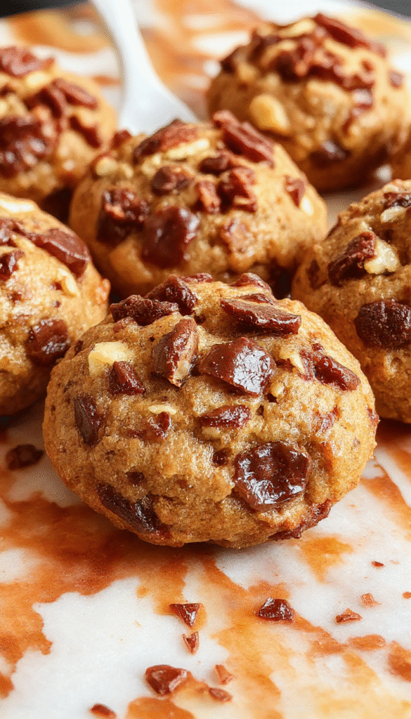 A close-up of a plate of fudgy chewy browkies showing a layered dessert with a glossy chocolate top, crispy edges, and a gooey center with swirls of cookie dough, plated on a rustic wooden surface with scattered chocolate chips and a glass of milk.