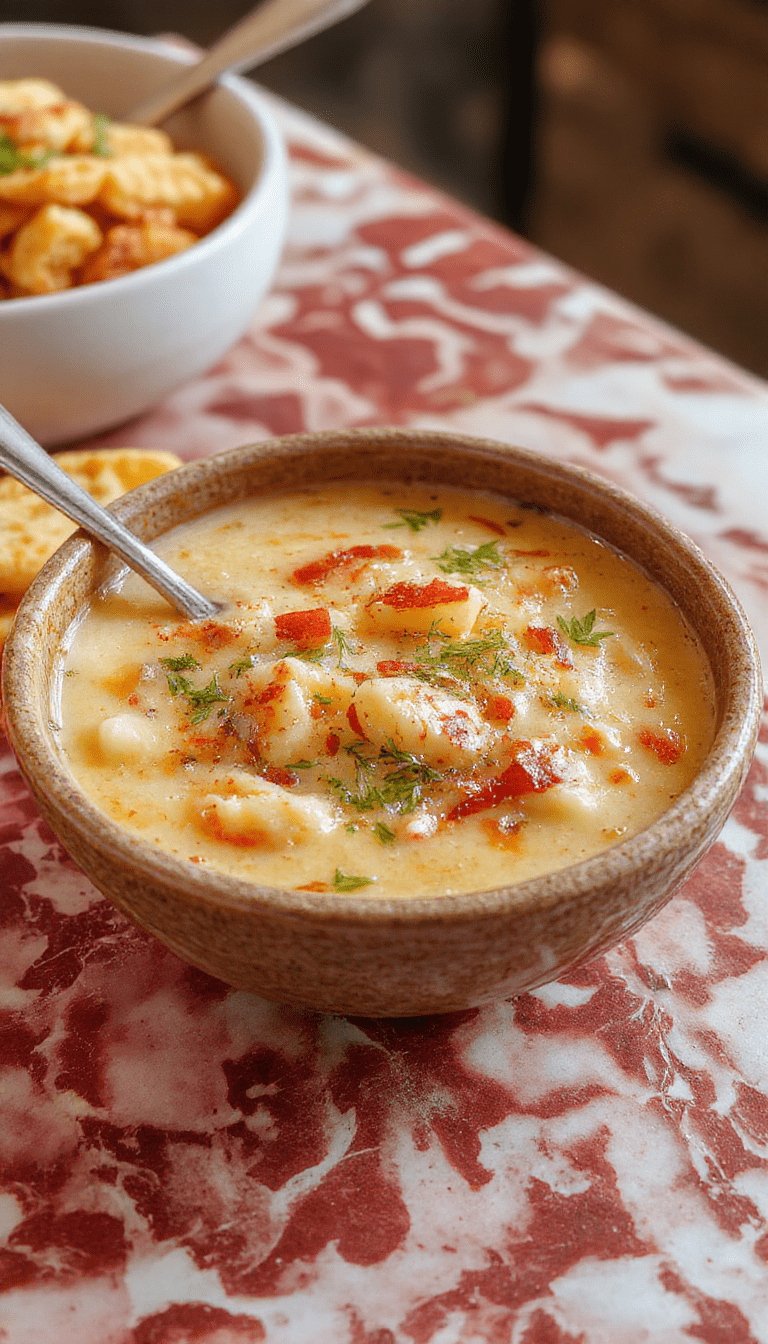 A warm bowl of pastel-colored tiny pasta in a clear broth garnished with fresh herbs, steam rising, styled on a rustic wooden table with a spoon and a cloth napkin