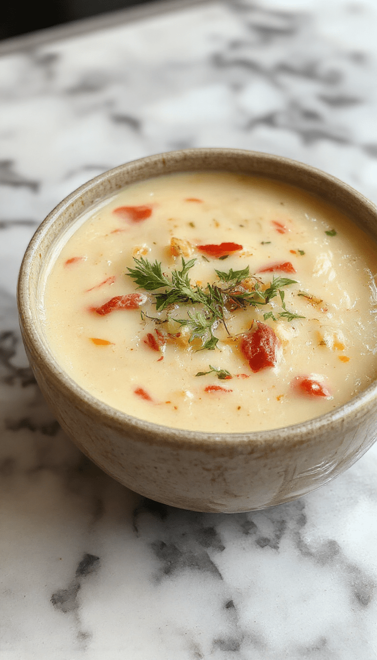 A vibrant bowl of creamy Italian Penicillin Soup garnished with fresh herbs and a drizzle of olive oil, served on a rustic wooden table with crusty bread on the side