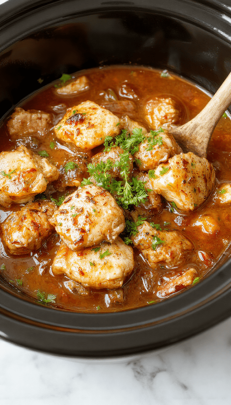 A vibrant plate of tender bourbon chicken glazed with rich sauce, garnished with chopped green onions, served on a rustic wooden table with side vegetables.