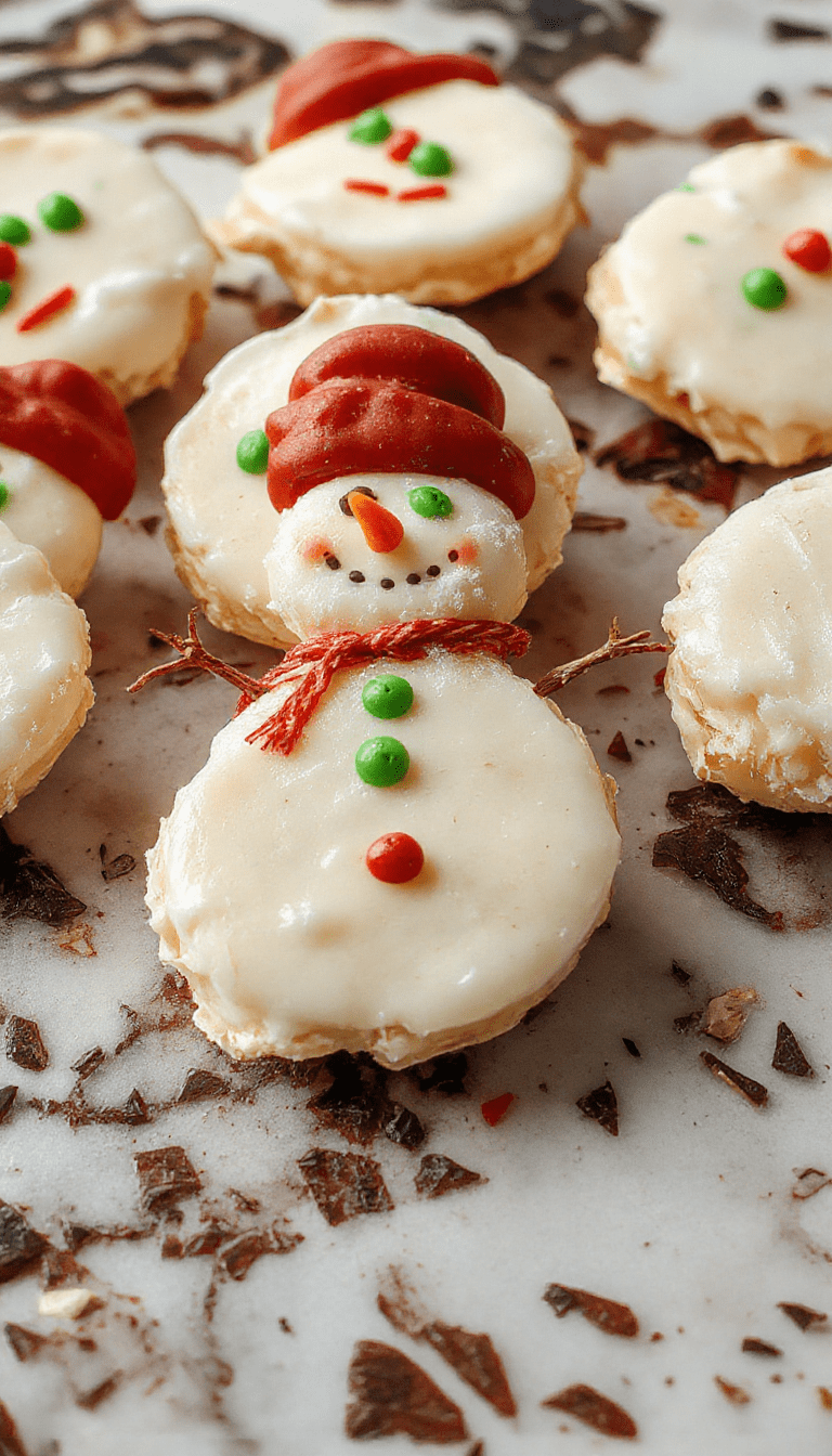 Colorful Christmas snowman-shaped bark with white chocolate coating topped with vibrant red, green, and chocolate sprinkles, arranged on a festive red and green plaid cloth, with scattered candy decorations and a cozy holiday background.