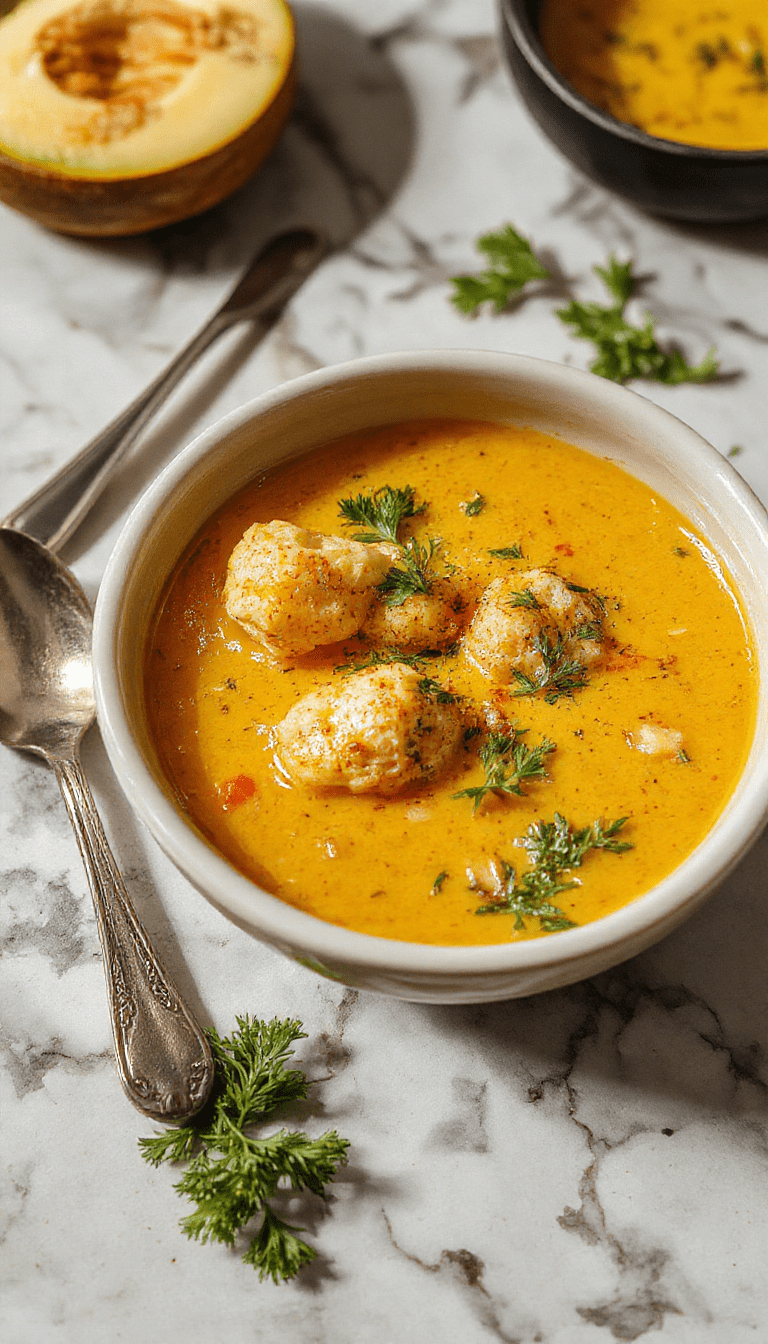 A vibrant bowl of golden turmeric chicken soup garnished with fresh herbs, chunks of tender chicken, and colorful vegetables on a rustic wooden table with steam rising, styled simply with a spoon beside and natural lighting highlighting textures.