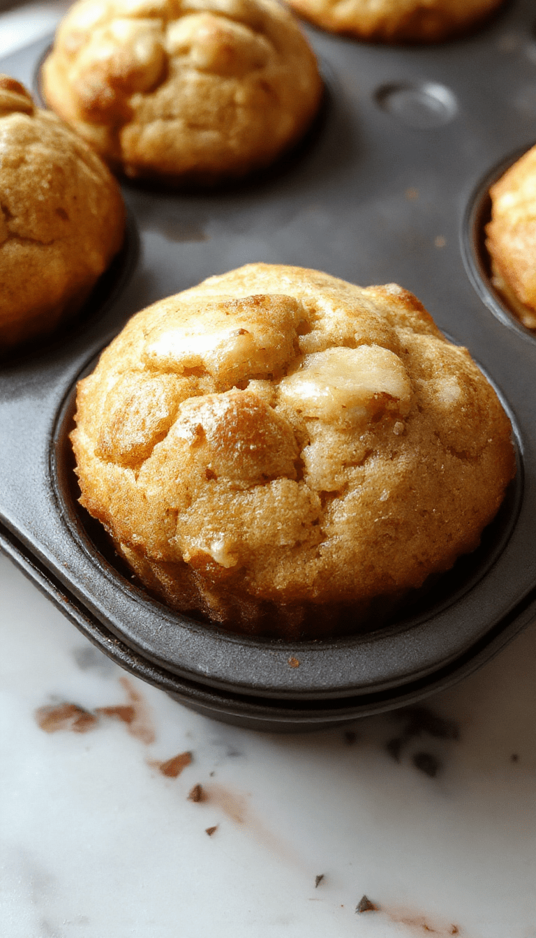 Colorful mini apple pies baked in a muffin tin, golden brown crust with visible apple filling, topped with cinnamon sugar, arranged on a rustic wooden surface with fresh apple slices and cinnamon sticks, styled for a cozy homemade look.