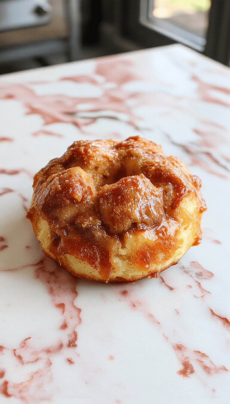 A golden-brown monkey bread pulled apart into individual sticky, gooey pieces on a round ceramic plate, drizzled with caramel sauce, styled with a rustic wooden background and soft natural lighting highlighting the textured, flaky layers.