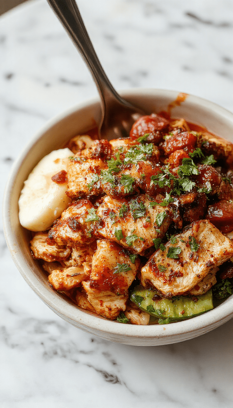A vibrant chicken fajita burrito bowl featuring colorful sliced bell peppers, grilled chicken strips, fresh cilantro, and melted cheese artfully arranged. The dish is served in a rustic bowl with lime wedges and a side of warm tortillas, showcasing textures of tender chicken, crispy vegetables, and creamy toppings with bright colors and appetizing presentation.