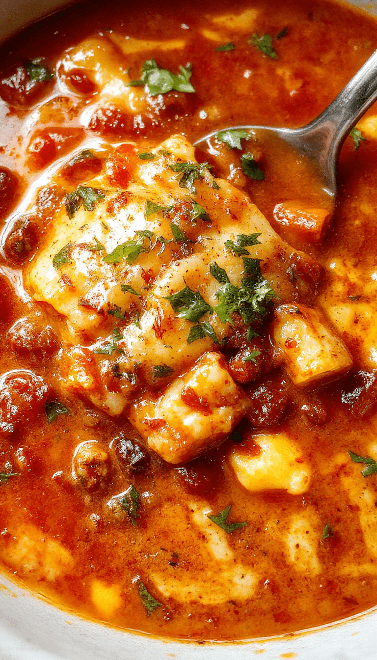 A vibrant bowl of hearty lasagna soup topped with melted cheese, fresh basil, and bubbling tomato broth. Soft layers of lasagna noodles, ground meat, and melted cheese are visible through the rich, red soup, garnished with herbs and served in a rustic bowl on a wooden table.